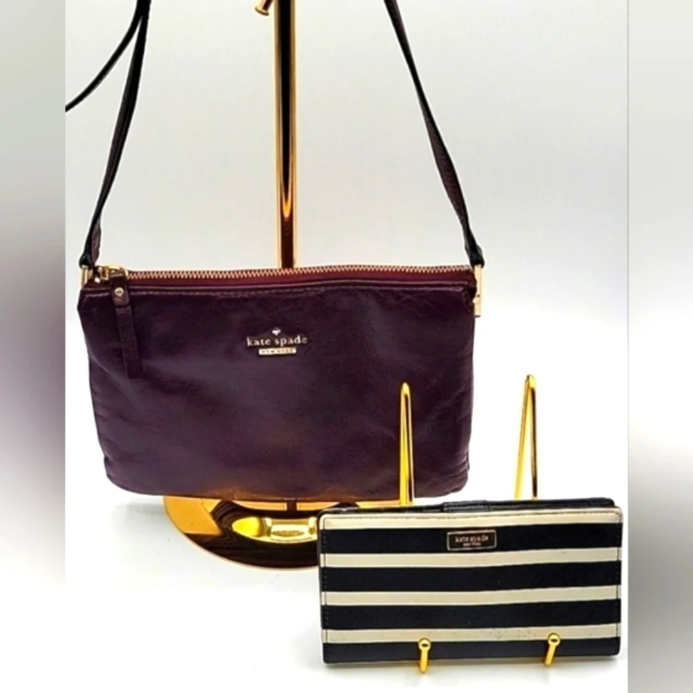 KATE SPADE Bundle Plum Leather Crossbody w/ Black & White Wallet